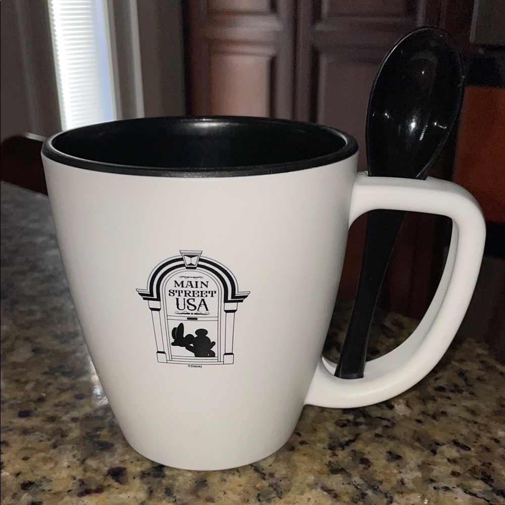 Disney Main Street USA White Mug with Black Spoon